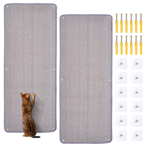Novelfun 2 Stück Kratzmatte Katze 40x100cm Kratzbretter Natürliche Sisal Kratzmatte Katzenkratzmatte Kratzschutz für Sofa Möbel Wand - Grau