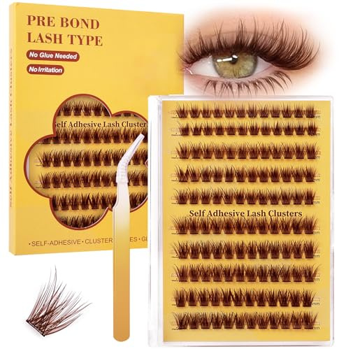 Braune Wimpern Extensions Selbstklebend,120 Stück Selbstklebende Wimpern | 10-16mm,Fluffy Künstliche Wimpern,D Curly,Natürlich Wiederverwendbare,Pre Glued lashes mit Pinzette für Anfänger
