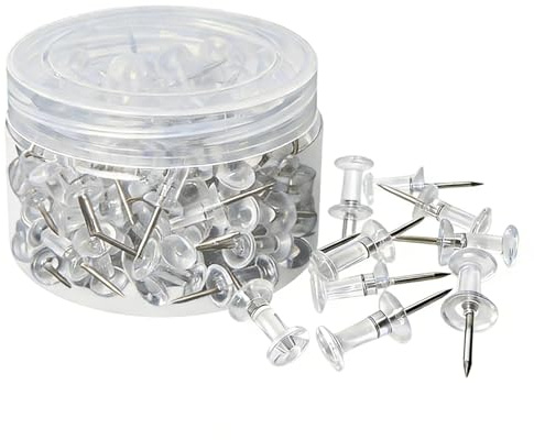 200 Stück Reißzwecken,Pinnadeln, Pinnwandnadeln, Heftzwecken, Reissnägel Pinnwand Nadeln Pinnadeln mit Edelstahl-Punkt Reißnägel Reisszwecke Push Pins für DIY, Wandkarten (transparente Reißzwecken)