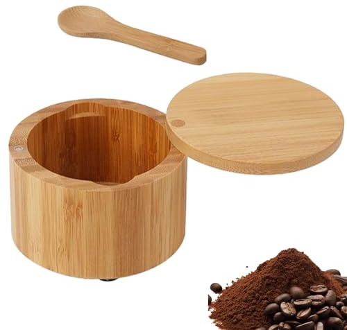 Saliera In Legno Di Acacia – 9x9x6cm | Contenitore Per Spezie Con Cucchiaio | Porta Condimenti Cucina Tavola Insaporitori E Uso Culinario