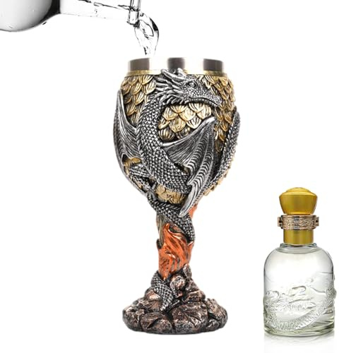 Genérico Copa medieval, copa de vino de dragón,Taza para beber cáliz de vino con dragones de acero inoxidable | Copas medievales creativas y multiusos para beber o reunirse a diario.