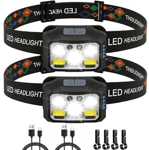 2 Pezzi Torcia Frontale LED Ricaricabile USB Lampada Frontale 6 Modalità di Luce Pila Frontale Ricaricabile 2000 Lumen Con Sensore di Movimento IPX6 Impermeabile per Pesca Campeggio Corsa Joggin