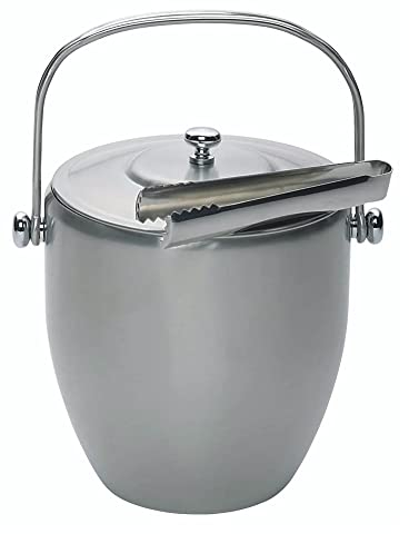 BarCraft Secchiello per il Ghiaccio con Pinze e Coperchio, Confezione Regalo Inclusa, Acciaio Inossidabile, 14.5 x 17 x 17.5 cm, Capacità 1.9 L