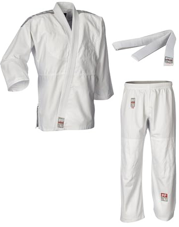 Ju-Sports Judoanzug Yoji Weiß I Glatter, leichter Judoanzug Kinder I Judogi inkl. weißem Gürtel I Mehrfach vernähte Schulter- & Brust I 100% Baumwolle