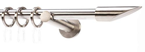 DécoProfi Gardinenstangen Edelstahloptik 1-läufig Ø 16 mm L: 240 cm I Slope Gardinen/Vorhangstange im Set I Inklusive Träger, Befestigung und Endstücke I Wandbefestigung