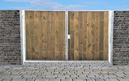 Einfahrtstor Ss Tor Holztor Gartentor Hoftor Verzinkt mit Pfosten & Holzfüllung Senkrecht 2-flügelig 300cm x 160cm