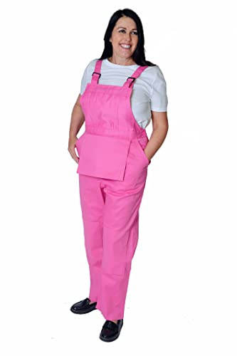 GRS Woman Ladies Bib and Brace Dungarees Coveralls Overalls, Woman Fancy Dress Overalls, Pink, 4XL 22