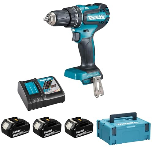 MAKITA DHP485RF3J Bohrmaschine | 3 Ax3, zwei Geschwindigkeiten, Bohren bis 13 mm, für Lochmauerwerk
