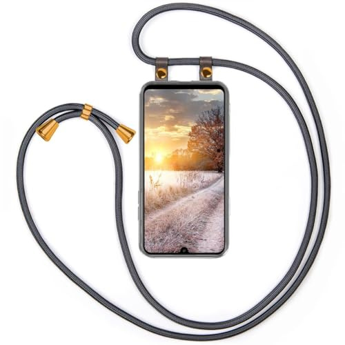 moex Handykette für Huawei P30 Pro/P30 Pro New Ed Hülle mit Band abnehmbar, Handyhülle mit Kette zum Umhängen, Handyband 155 cm lang Stoff Kordel Umhängehülle, Handy Umhängeband, Anthrazit