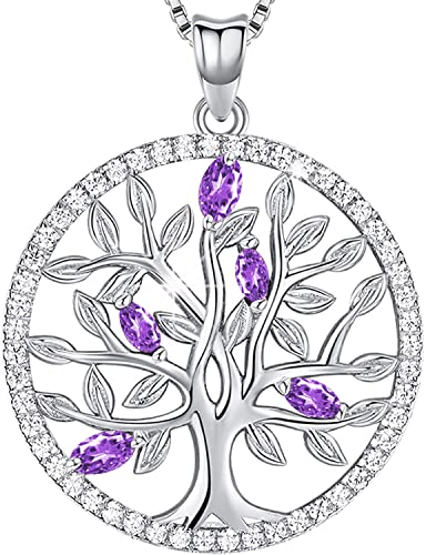 Collana Albero della Vita Donna, Ciondolo Albero della Vita Argento Sterling 925, Albero della Vita Collana con Ametista, Idee Regalo per Donna Mamma Moglie Nonna Figlia