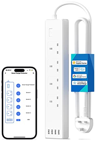 Meross Smart Power Strip, Smart Extension Lead with 20W USB Ports, Compatible with Apple HomeKit, Amazon Alexa, Google Home, and SmartThings, Timer, and Voice/Remote Control, 2.4GHz WiFi, 6ft Cord