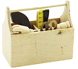 Miniatur Holz Toolbox Werkzeugkoffer Werkzeugkiste Werkzeuge Kit,Miniatur Puppenhaus Garten Möbel Zubehör für Puppenhaus Gartengeräte