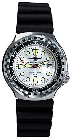 Herren Taucheruhr Neopren silber | Logo Minentaucher Professional 500 m