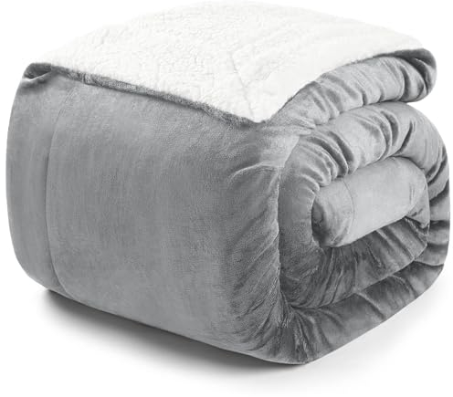 Blumtal Premium Sherpa Kuscheldecke flauschig 220x240 cm - Oeko-Tex zert. Sofa Decke mit Dicker Sherpa-Innenseite - super Flauschige Decke extra dick und wärmend - Wohn- & Kuscheldecken - Grau