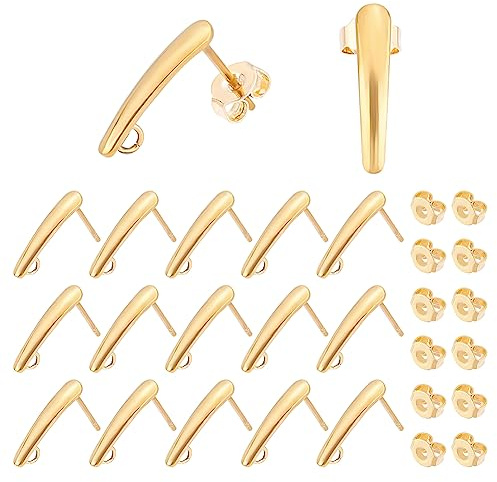 UNICRAFTALE 20pcs 304 Orecchino Ipoallergenico in Acciaio Inossidabile Orecchini A Bottone Dorati Componenti Orecchini A Perno per Orecchini Risultati per Creazione di Gioielli 15x3x1mm, Hole 2 mm