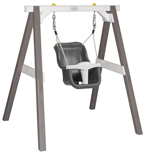 AXI Columpio de Bebe con Estructura de Madera en Gris y Blanco para el Jardin | Columpio de Exterior para Bebes y Ninos Pequenos | para Ninos a Partir de 9 Meses.