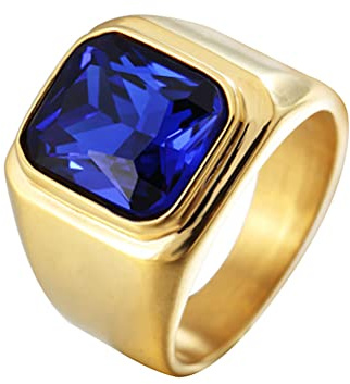 HIJONES Herren Stein Ring Edelstahl Groß Quadrat Zirkonia Vintage Statement Ringe