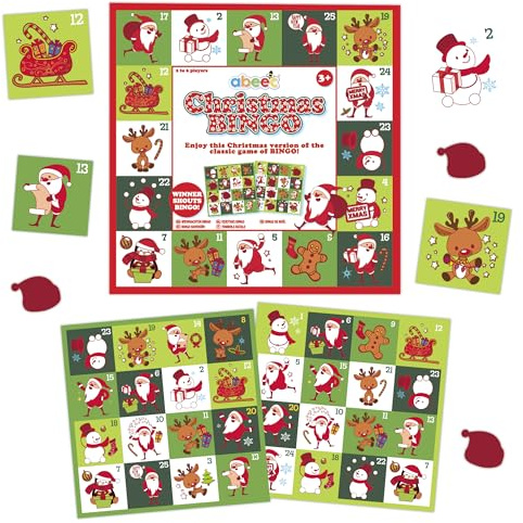abeec Christmas Bingo – Weihnachtsstrumpffüller für Kinder – Weihnachtsspiele – Weihnachtsspiele – Familienspiele für Kinder und Erwachsene – Geschenke für Kinder – Kinder-Bingo
