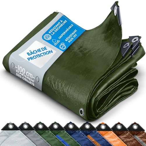 KARAT Bâche de Protection - Tarpaulin étanche, résistant à la déchirure - Bâche avec Oeillets Inoxydable - Couverture extérieure pour travaux - Epaisse densité 240 g/m², Vert 3x4 m