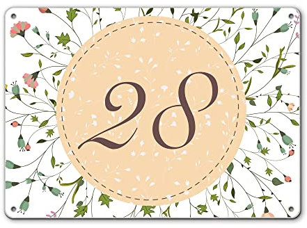 banjado® Hausnummernschild personalisierbar Motiv WT Blumenkranz - Hausschild personalisiert Draußen mit Straßennamen möglich - Hausnummernschild Edelstahl versch. Motive - inkl. Montagematerial