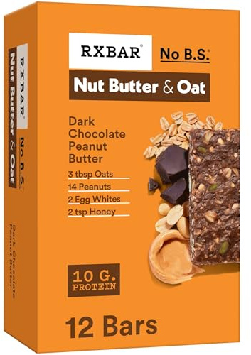 RXBAR Nut Butter and Oat Protein Bars, Protein Snacks, Snack Bars, Dark Chocolate Peanut Butter, 23.2oz Box (12 Count)