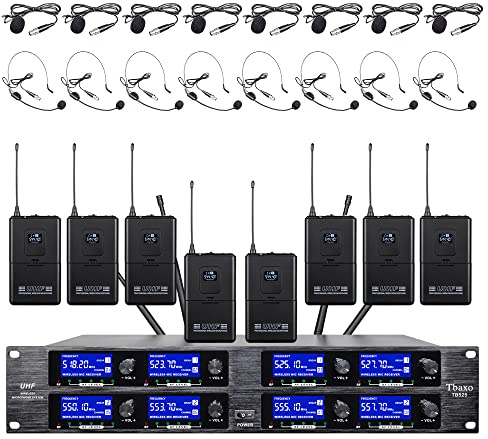 Tbaxo UHF Wireless Microphone System 8 Channel 8 Lavalier 8 Lapel Microphone 8 Headset 8 Headset for Karaoke System Church Conference Meeting Classroom Wedding Party Meeting School