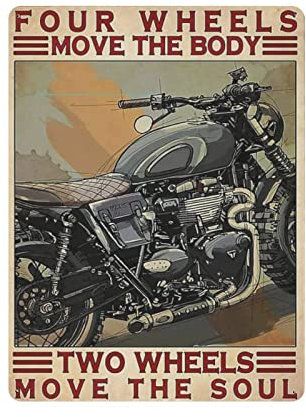 Vintage Blechschilder aus Metall, Bild, Motorrad, vier Räder, bewegen den Körper, zwei Räder, bewegen die Seele, 30,5 x 40,6 cm, Geschenke für Strickerinnen, Schlafzimmer, Wanddekoration, Schlafzimmer