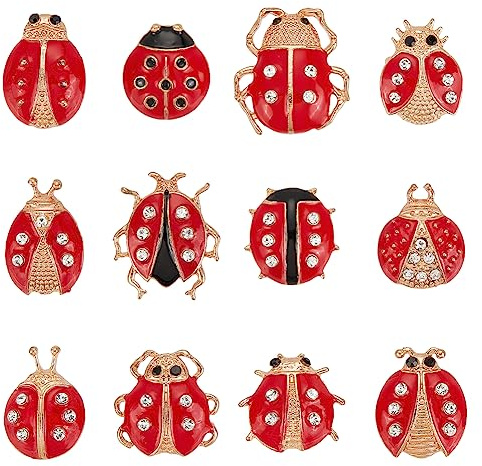 OLYCRAFT 12 Stück Marienkäfer Brosche Goldene Rote Legierung Insektenbroschen Mit Strass Kristall Tierbroschen Anstecknadeln Abzeichen Tierbroschen Set Für Rucksack Kleidung Hut - 12 Stile