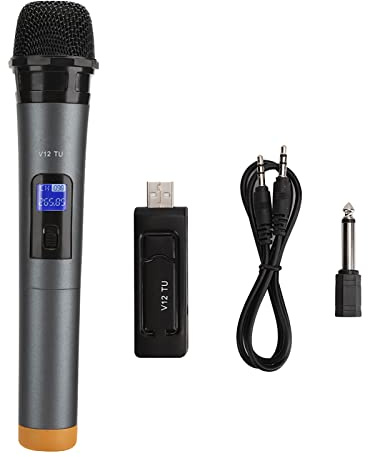 Micrófono Inalámbrico de Mano con Receptor,Microfono Entretenimiento para Altavoz de Karaoke, UHF 3.5 Mm/6.35 Mm Micrófono Transmisión Inalámbrica Remota Universal para Show en Vivo