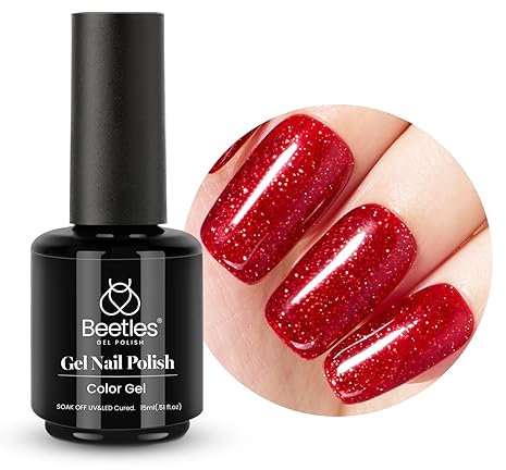 Beetles UV Gel Nagellack Rot - 1Pcs 15 ml Glitzernd Schimmernd Rotes Gel Beerenwein Nagellack zum Einweichen Nagelkunst Maniküre Halloween Gellack Nageldesign Dekoration