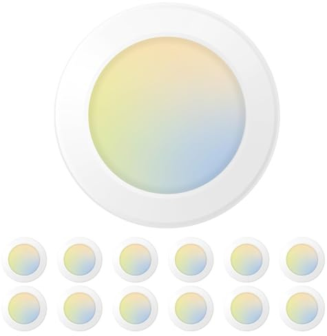 Amico 12 Pack 5/6 Inch LED Disk Lights, Dimmable Flush Mount Ceiling Disc Lights, 2700K/3000K/4000K/5000K/6000K Selectable, 12W Eqv 110W, 1050LM, Low Profile Surface Mount Ceiling Light, ETL&FCC
