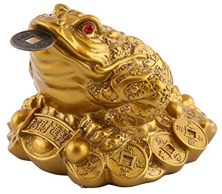 Emoshayoga Glück Geld Frosch/Kröte, Geldkröte Feng Shui, Geldfrosch Kröte/Frosch Schatz Becken Statue Mit Münze Anziehen Reichtum und Glück Geldfrosch Feng Shui Dekoration (65×60×50mm-Messing)