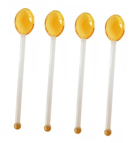 Cabilock 4 Pcs Heat Resistant Glass Dessert Spoons Long Handle Coffee Spoons Yellow Glass for Coffee and Desserts