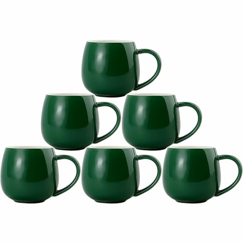 superyes Christmas Green Coffee Mugs Set of 6 for Latte Cappuccino Cup Ice Cream Hot Chocolate 12oz