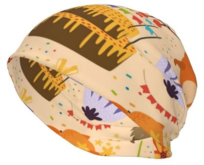 ELMAIN Beanie-Mütze für Herren und Damen, Slouchy Beanie, Strickmütze, weiche Mütze, Igel, Kaninchen, Fuchs, Waschbär, Igel, Kaninchen, Fuchs, Waschbär, One size