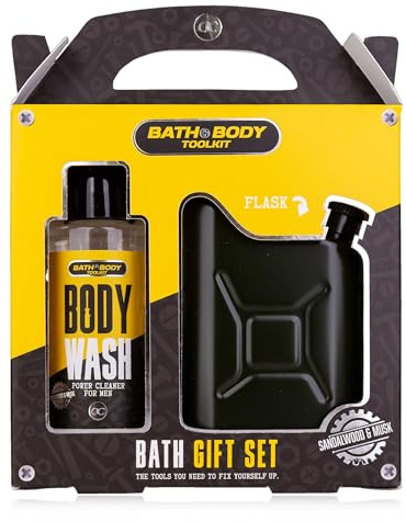 Accentra BATH + BODY TOOLKIT Gift Set for Men with Hip Flask in Canister Shape - Care Set for Men with 100 ml Bath & Shower Gel in Cool Design