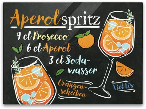 Aperol Spritz Cocktail-Rezept Schneidebrett in 39x28cm Glas Cocktail-Rezept für Aperol Spritz ideal zum Schneiden Zubereitung Orangge Bitter