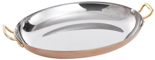 UNbit Poêle à paella ovale de 4 tailles, poêle à paella espagnole en acier inoxydable antiadhésive, ustensiles de cuisine à paella avec double poignée for la maison ou les restaurants, 30 cm, argent (
