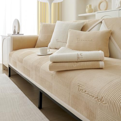 TOPCHANCES Sofa Überzug,2024 Neue Universelle rutschfeste Couch Überzug 1/2/3/4 Sitzer Für L Form Eckcouch Waschbar Sofabezug Hund Katze Kratzschut(Milchsamt Hellbraun,90×210cm 1PCS)