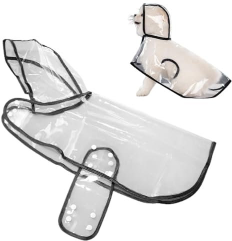Hunderegenmantel, Dog Raincoat mit Kapuze aus Transparentem Nylon, Reflektierend Regenjacke mit Kapuze für Hund, für Kleine Mittelgroße Groß Hunde Spaziergäng, Transparent, Schwarzer Rand, M