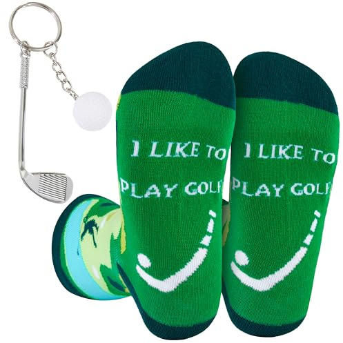 Get Trend Calcetines Hombre Divertidos con Llavero, Set Calcetines Graciosos Transpirable con Diseños Deportivos, Regalo Originales (7/12 UK, Verde Golf)