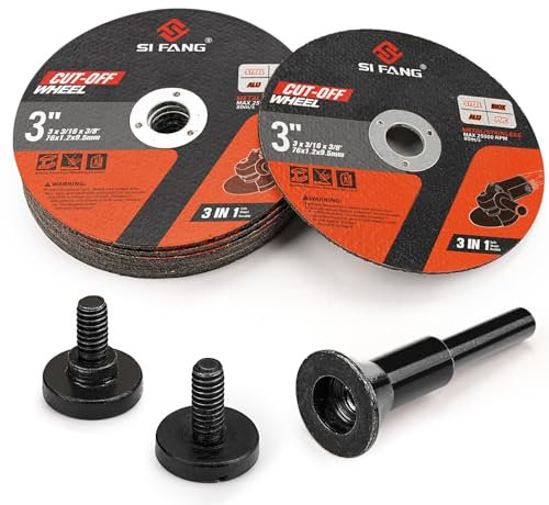 SI FANG 11Pcs 3 inch Cut Off Wheels with 1/4 in Mounting Mandrel Kit for Die Grinder, 76mm x 9.5mm Arbor Metal Cutting Discs 1.2mm Thick Grinder Discs, For Rotary Tool Drill Attachment Cutter