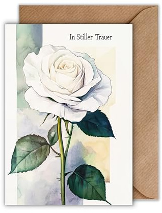 Trauerkarte „In stiller Trauer“ mit weißer Rose – Beileidskarte mit Umschlag – stilvolle Klappkarte zum Abschied, Kondolenz & Anteilnahme – hochwertig & dezent – DIN A6