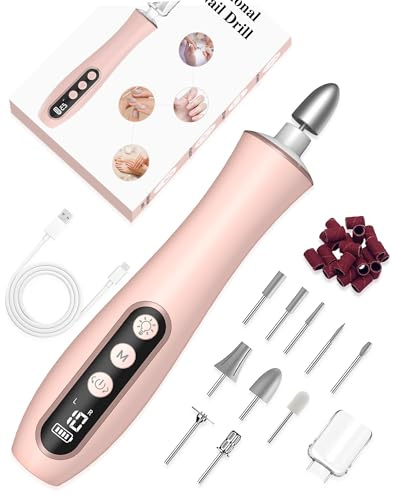 Atopskins Electric Nail File Nail Drill 10 in 1 Wireless Manicure Pedicure Set Kit 14000 RPM, Professional Nail Cutter 2000mAh Rechargeable 10 Bits LED Light 10 Speeds for Women Nail Acrylic (Pink)