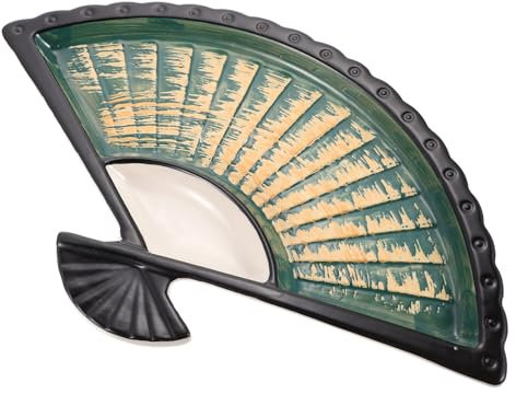 OKUMEYR Plat Éventail Sectoriel Céramique Vert pour Sushi Snacks Et Raviolis Vaisselle Alimentaire Antidérapante Adaptée Cuisine Et Restaurant