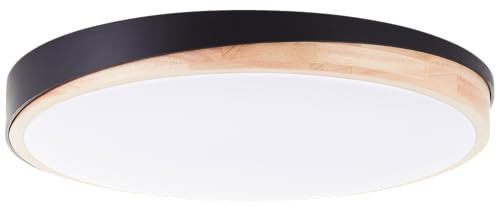 Brilliant LED Wand- & Deckenlampe mit Fernbedienung & CCT (3000 K - 6500 K) | LED Wand- & Deckenlampe mit Fernbedienung & CCT (3000 K - 6500 K) & schwarz-braunem Holz Rahmen vom Kautschukbaum | Ø 50 cm