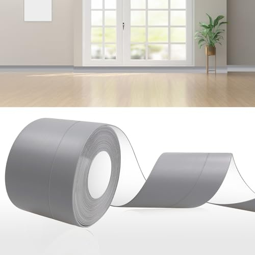 DIKARIYA Weichsockelleiste Selbstklebend Grau, 60x20mm 6 Meter PVC Sockelleiste Selbstklebende, Weichsockelleiste Flexibel Fussleisten Selbstklebend, Flexible Knickleiste für Küche Bad Badezimmer