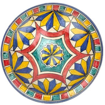 ARTIGIANATO VULCANO Plato decorativo marroquí de cerámica pintado a mano, diámetro 33 cm