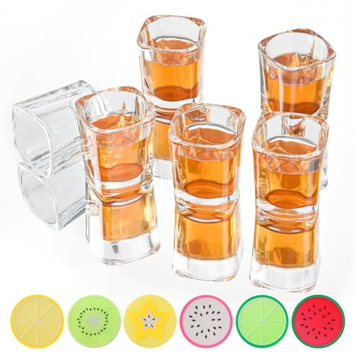 V·Colokishi Set di 6 Bicchierini da Liquore da 56,7 g, Quadrati, Trasparenti, con Base Pesante, Riutilizzabili, Per Whisky, Vodka, Tequila, Feste