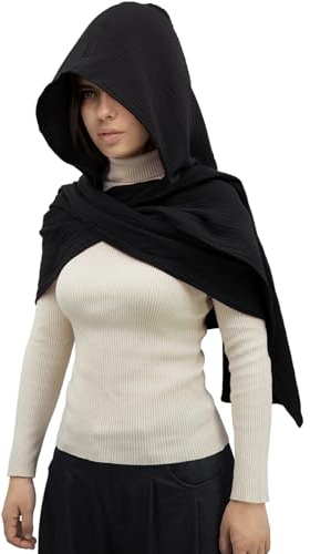 DigiTizerArt Mittelalterliches Leinen Baumwolle Kapuzenschal Vintage Goth Cape Kostüm Accessoire Multifunktionale Mode Schal Schal Kapuzenschal Kutte Für Männer Frauen (Black)